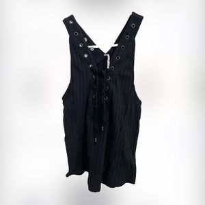 Free People Black Gingy Lace-Up Tank Top, Size M